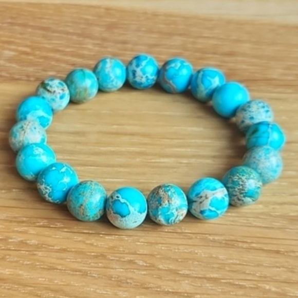 SOLD Turquoise Imperial Sea Sediment Jasper Bead Stretch Hand Crafted Bracelet - Picture 2 of 9